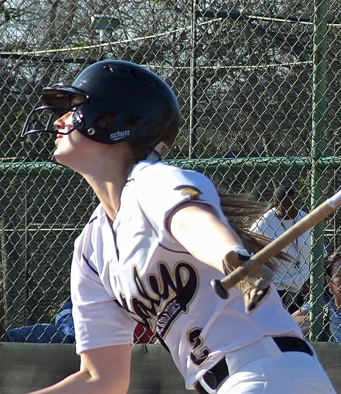Image: Madison Washington(2) gets a hold of one as Italy’s bats continue to heat up since district competition began.