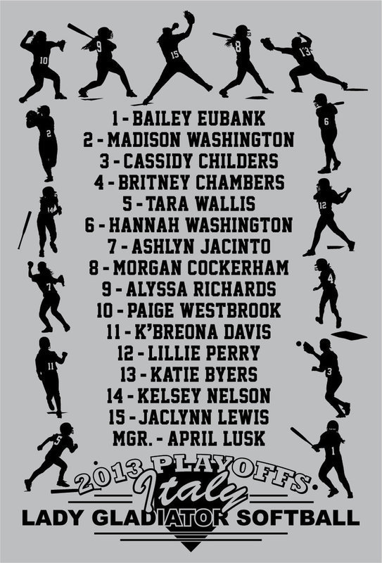 Image: Actual Lady Gladiator action silhouettes create a unique design on the back of this 2013 playoff shirt. Let the ladies know you’ve got their backs and order your shirt today!