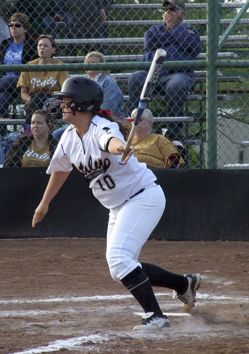 Image: Junior Paige Westbrook(10) zips a sharp liner into the Mildred’s outfield.