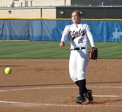 Image: Lady Gladiator pitcher Jaclynn Lewis(15) was strong in two blowout wins for Italy to take the Area Championship by defeating Gorman on Friday.