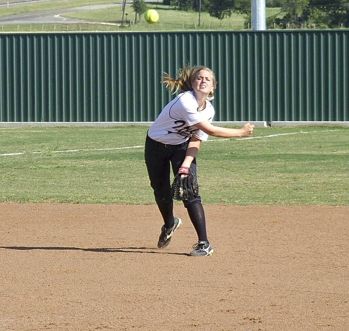 Image: Lady Gladiator shortstop Madison Washington(2) gave everything she had against Bosqueville.