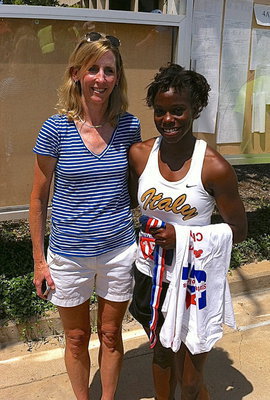 Image: On hand to watch Johnson break her 32-year old record was Susie Bean Coffman who previously set the 200 Meter Dash 1A UIL Texas State record back in 1981. Coffman ran for Miami HS out in West, Texas. Coffman later ran for the University of Texas and was a part of two National Championships.