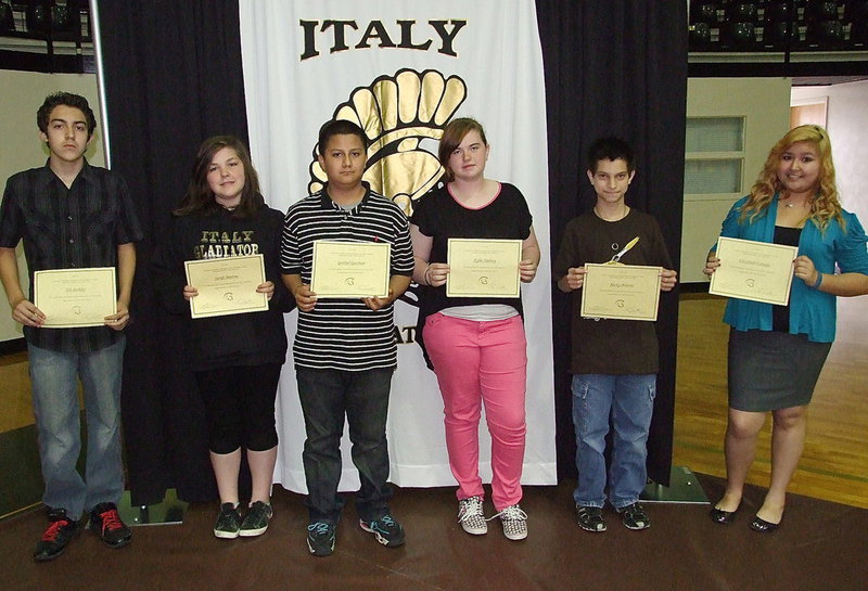 Image: Award recipients from the Junior High Art Competition of the Ellis County Youth Expo are 8th grade Water Color Winner Eli Berkley, 7th grade Water Color Winner and exhibitor Sarah Burrow and 7th grade Exhibitors Gabriel Guzman, Kylee Dabney and Rocky Havens. Also representing the 8th grade was Elizabeth Estrada (far right).