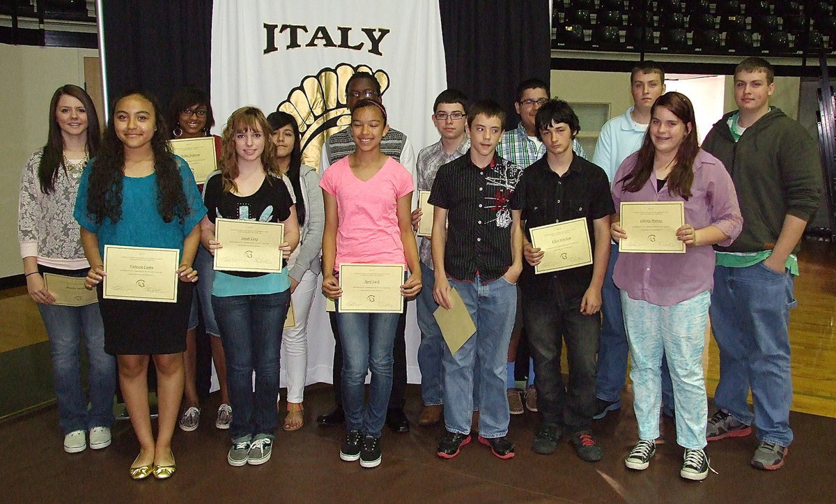 Image: 8th grade UIL participants are Brooke DeBorde, Vanessa Cantu, Oleshia Anderson, Sarah Levy, Kimberly Mata, April Lusk, Jarvis Harris, Eli Garcia, Dylan McCasland, Adrian Acevedo, Elliot Worsham, Austin Pittmon, Christy Murray and Aaron Pitmmon.