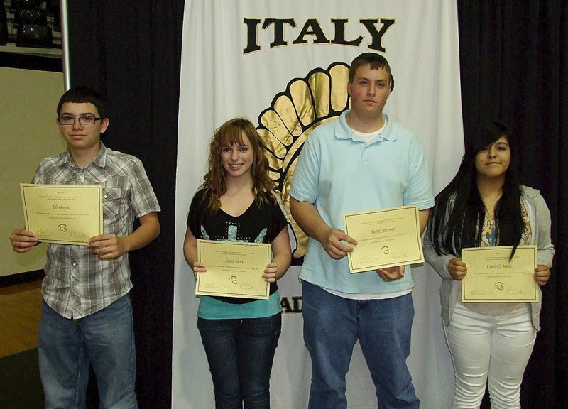 Image: 8th grade Social Studies students who achieved All A’s are Eli Garcia, Sarah Levy, Austin Pittmon and Kimberly Mata.