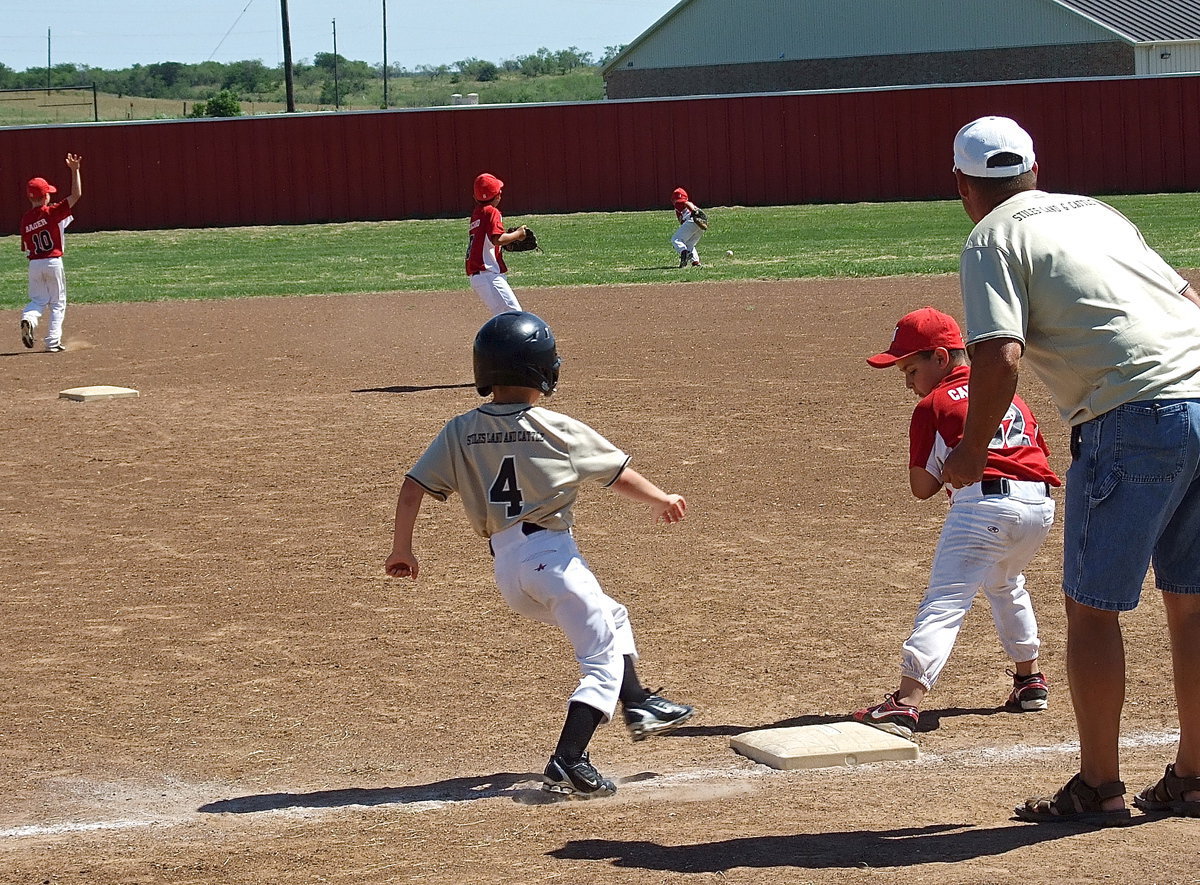 Image: Easton Viator(4), blasts a triple into centerfield against Maypearl’s defense.