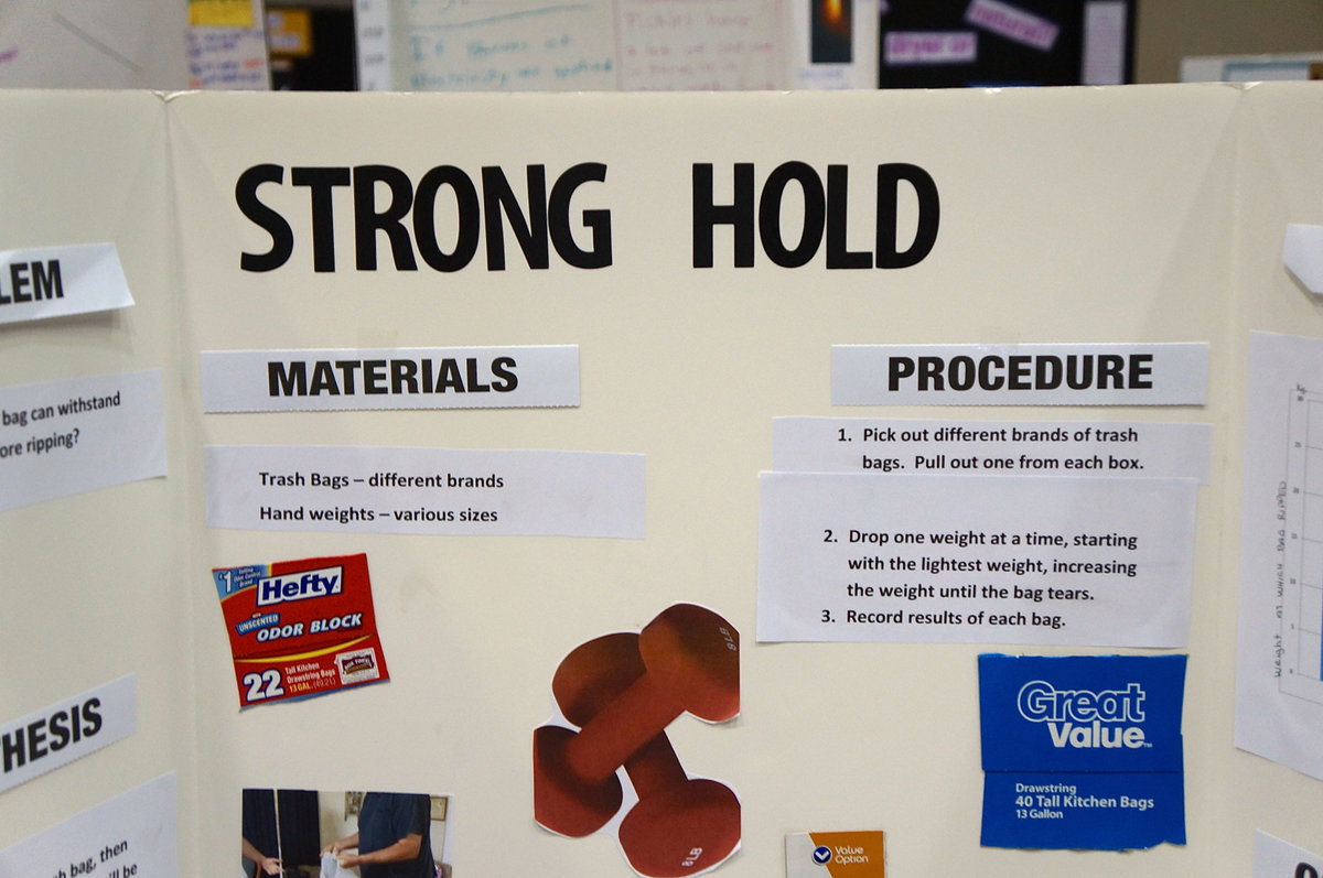 Image: Trash bags have different brands and different strengths.  This student decided to test which brand was strongest.