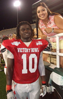 Image: Congratulating Italy’s Ryheem Walker after his All-Star performance is his favorite fan Monserrat Figueroa, who will be a senior at Italy High School during the upcoming school year.