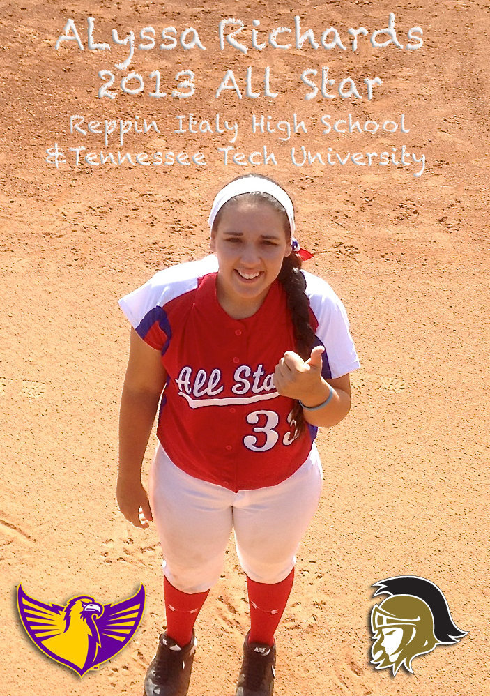 Image: IHS product Alyssa Richards gives her mom, Tina Richards, a thumbs up from the field during the 2013 Texas Girls Coaches Association All-Star softball game. Richards and her Red All-Star teammates won 7-1 over the Blue All-Stars with the Tennessee Tech commit hitting a pair of singles and knocking in 2RBIs on offense.