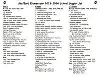 Image: Stafford Elementary School Supply List – page 1
For optimal printing click on image twice to get it to it’s largest state. Then right click, download and print.