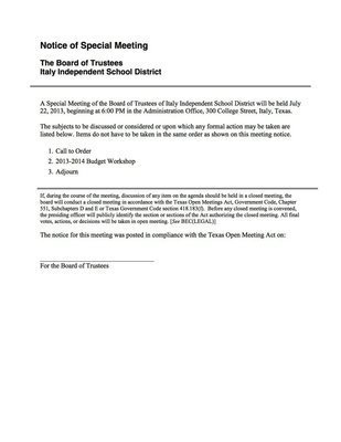 Image: Budget Workshop Agenda