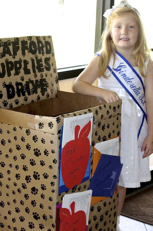 Image: Azlin has helped position several Stafford Supplies Drive boxes around the City of Italy making it easier on these wishing to donate. School supply lists are included on the front of each donation box detailing the items required for each class.