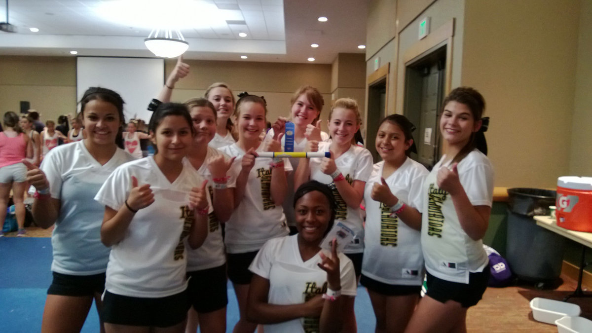 Image: At the end of day three, both the varsity mascot (Noeli Garcia) and junior high mascot (Tatum Adams) were given spirit sticks.