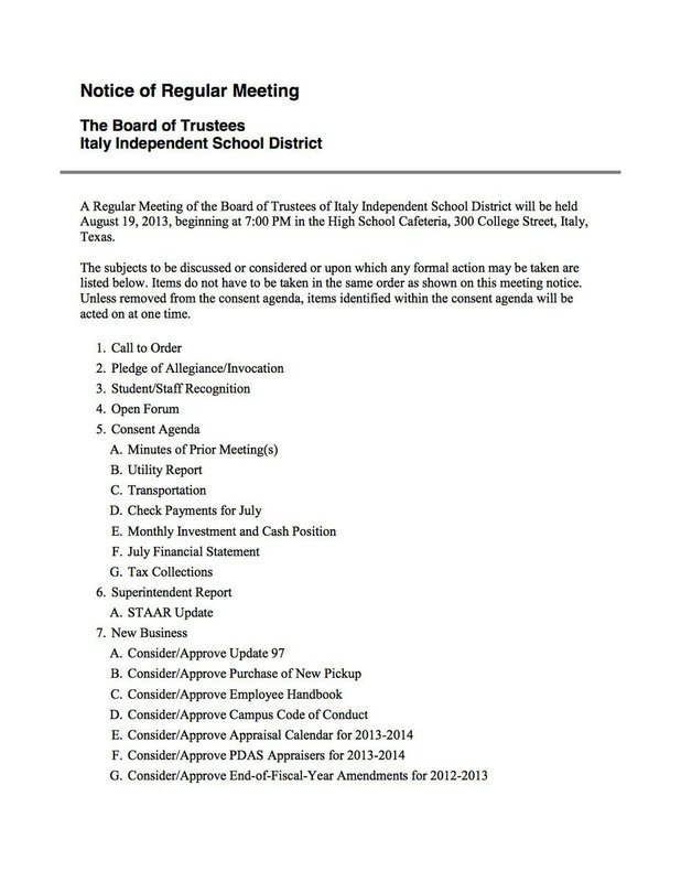 Image: Regular Monthly Meeting Agenda- page 1