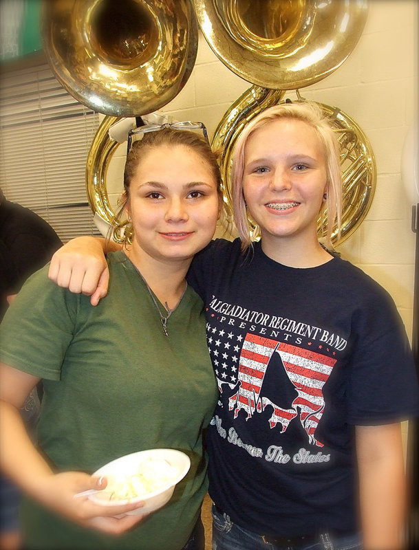 Image: Desi Brooks and Jennifer McDaniel sport amazing new tuba hats.