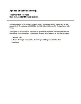 Image: Agenda – Budget Hearing – Wednesday, August 28