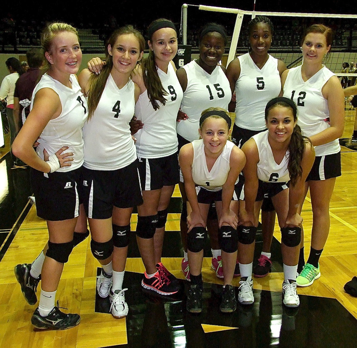 Image: After defeating the MIldred JV Eagles, the Lady Gladiator JV Team poses for a team photo: (Backrow L-R) Hannah Washington(7), Jozie Perkins(4), Amber Hooker(9), Taleyia WIlson(15), Janae Robertson(5) and Lillie Perry(12). (Front row L-R) Britney Chambers(1) and Ashlyn Jacinto(6).