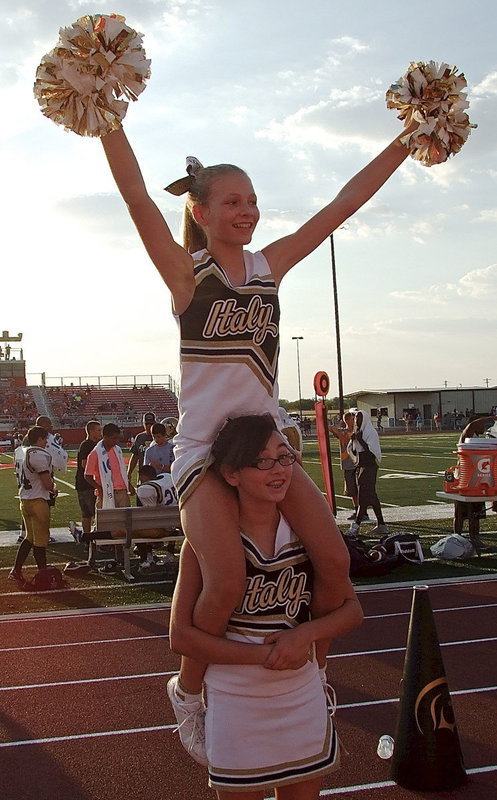 Image: Italy’s Maddison Galvan and Taylor Boyd take their cheer skills to another level.