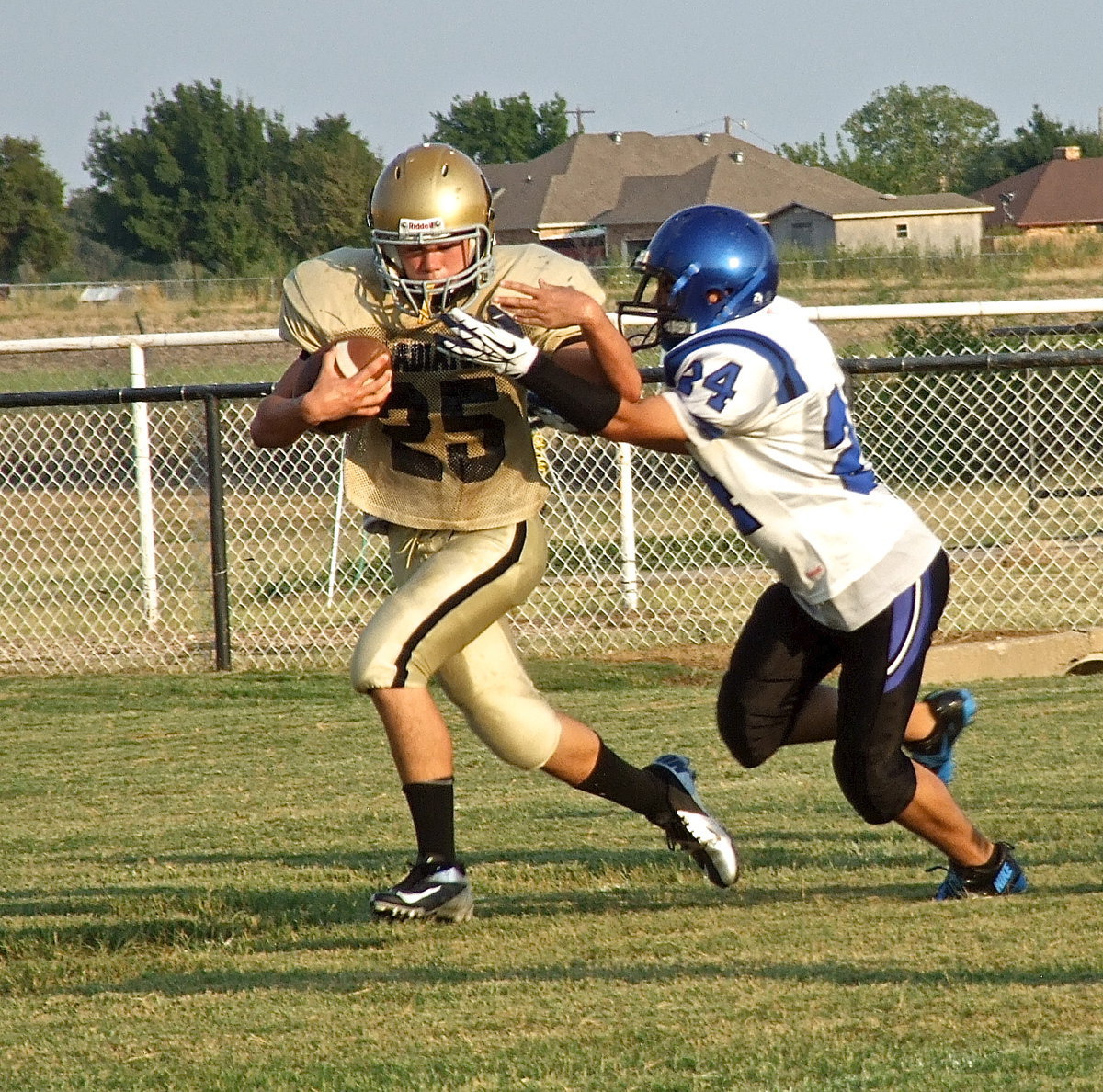Image: 8th Grade Gladiator Kyle Tindol(25) shined during his Willis Field debut for Italy by scoring a touchdown on offense and making several tackles on defense.