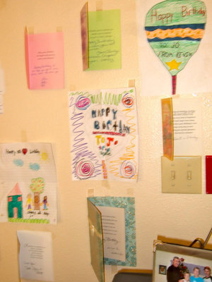 Image: All Jo’s birthday cards and birthday art.