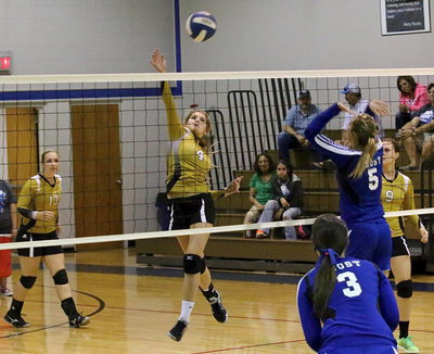 Image: Italy’s Halee Turner(4) sweeps in for the return but Frost sweeps Italy in 3 sets.