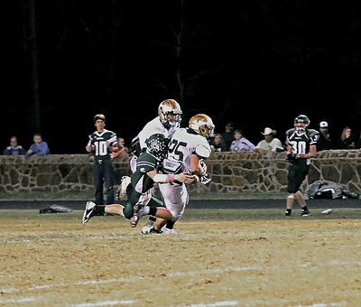 Image: With Crossroads driving, linebacker Shad Newman(25) earned his team’s Defensive Player of the Game honor after picking off this pass to maintain Italy’s 34-30 advantage late in the fourth-quarter.
