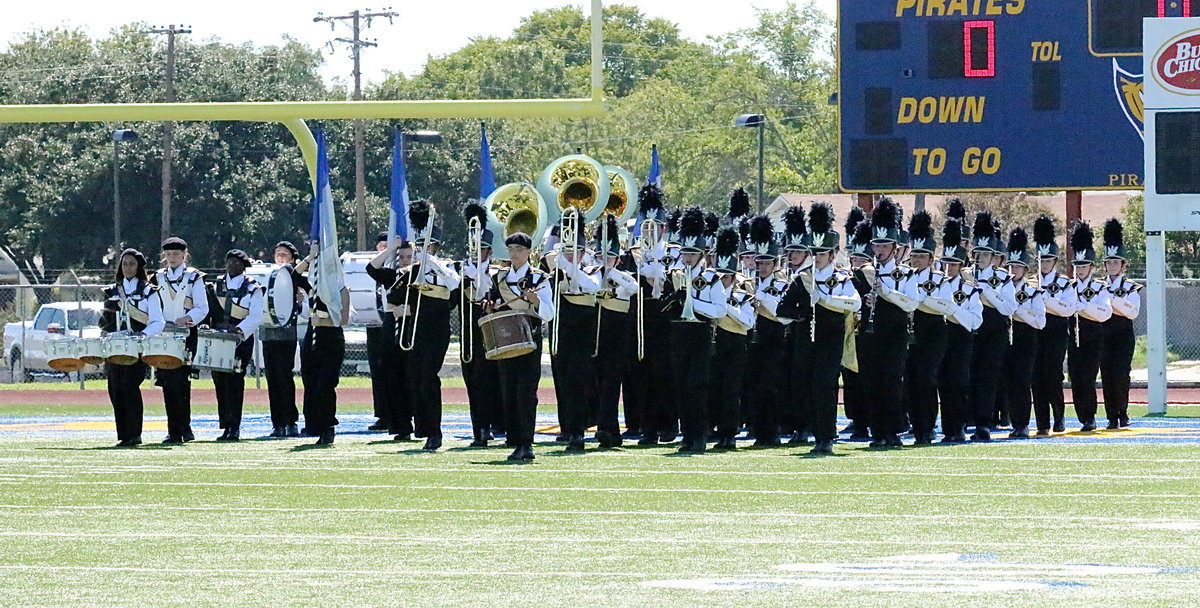 Image: The battle tested Gladiator Regiment Marching Band and Color Guard make their dramatic entrance simulating a troop regiment of civil war soldiers.