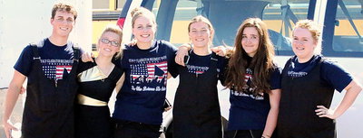 Image: Dedicated band leaders JoeMack Pitts, Anna Riddle, Madison Washington, Whitney Wholaver, Alexis Sampley and Emily Stiles stand proud of the band’s victory.