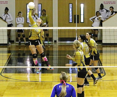 Image: Madison Washington(10) bashes the ball back to the Frost defense.