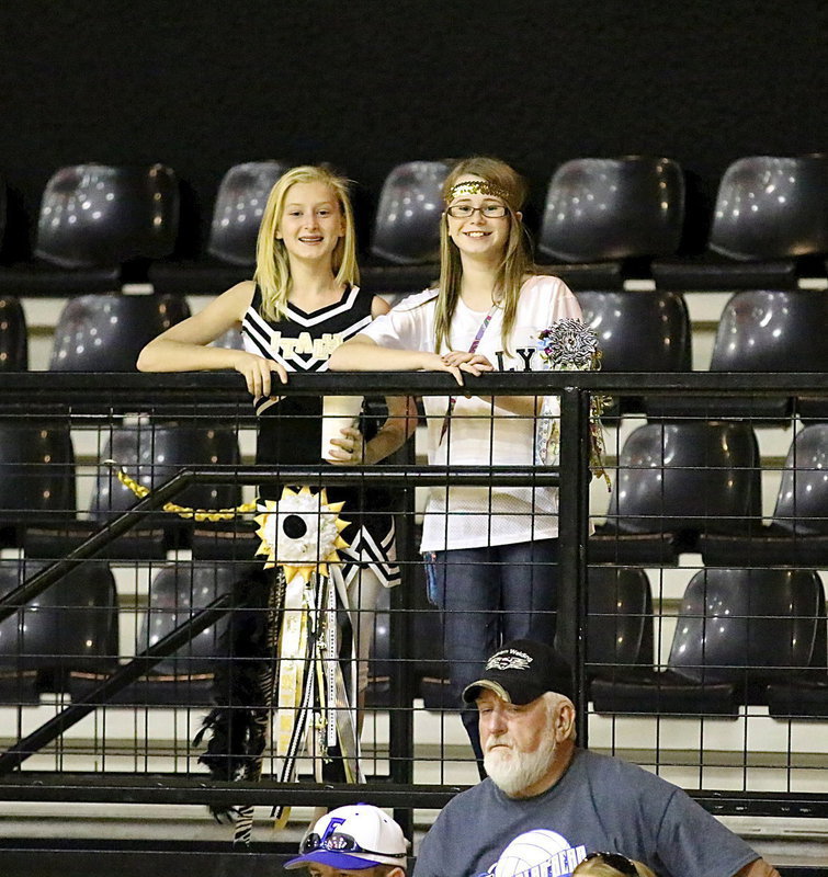 Image: Courtney Riddle and Kimmy Hooker sport their homecoming gear.