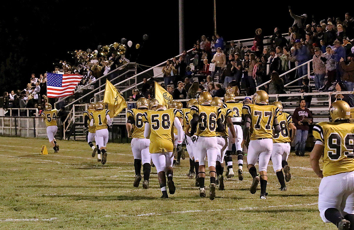Image: The Italy Gladiators take the field to start the district matchup against the Kerens Bobcats with this past Friday night marking the final home game at Willis Field for Italy’s seniors.