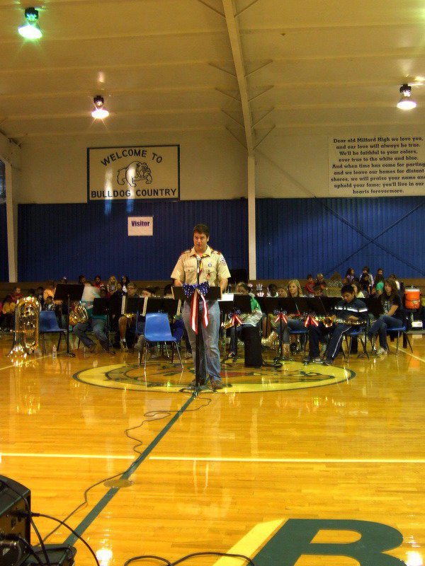 Image: Russel Johnson (band treasurer) reciting his speech about remembering our veterans.