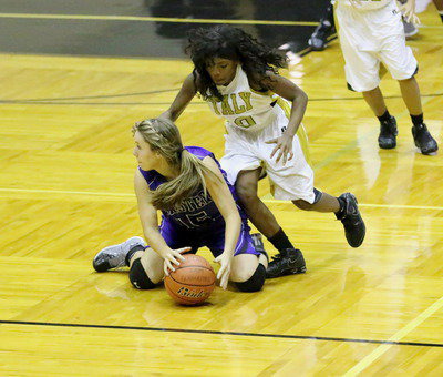 Image: Kendra Copeland(10) forces a Peaster turnover.