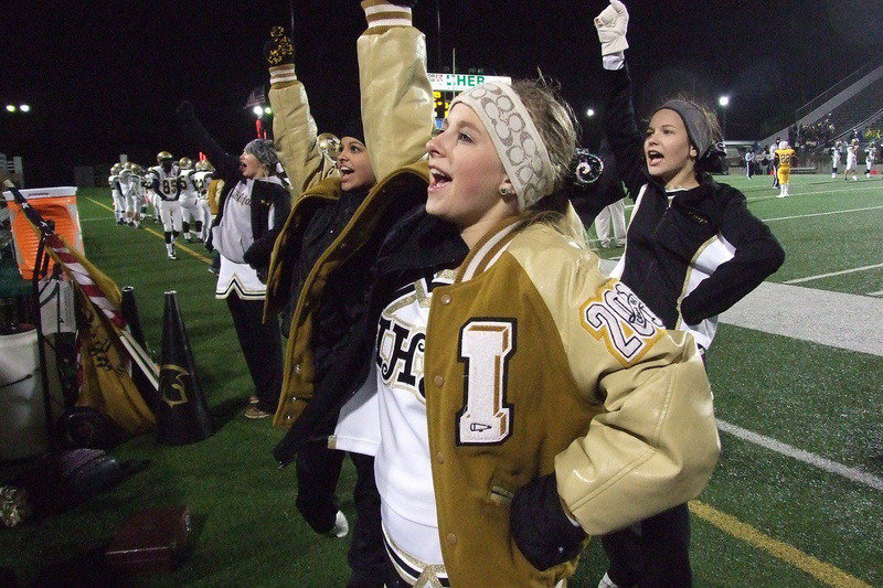 Image: Britney Chambers, Ashlyn Jacinto, Maegan Connor and Paige Little keep the spirit up on the sidelines.