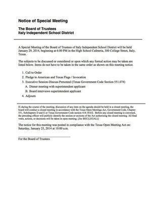 Image: Agenda – Wednesday, January 29, 2014