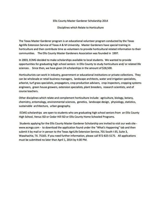 Image: Ellis County Master Gardener Scholarship – guidelines pg 1