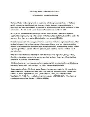 Image: Ellis County Master Gardener Scholarship – guidelines pg 1
