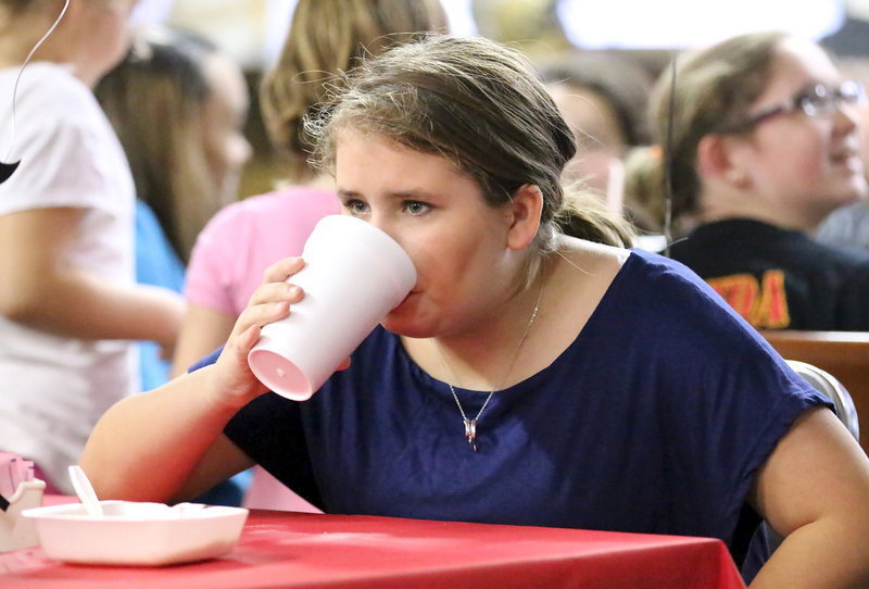 Image: Jill Varner has some tea along with her spaghetti.