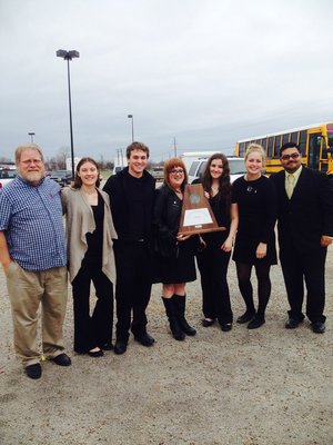Image: Directors, seniors and leadership team members: (L-R) Mr. Graves, Whitney Wolaver, Joe Mack Huggins, Emily Stiles, Alexis Sampley, Madison Washington, Mr. Perez
