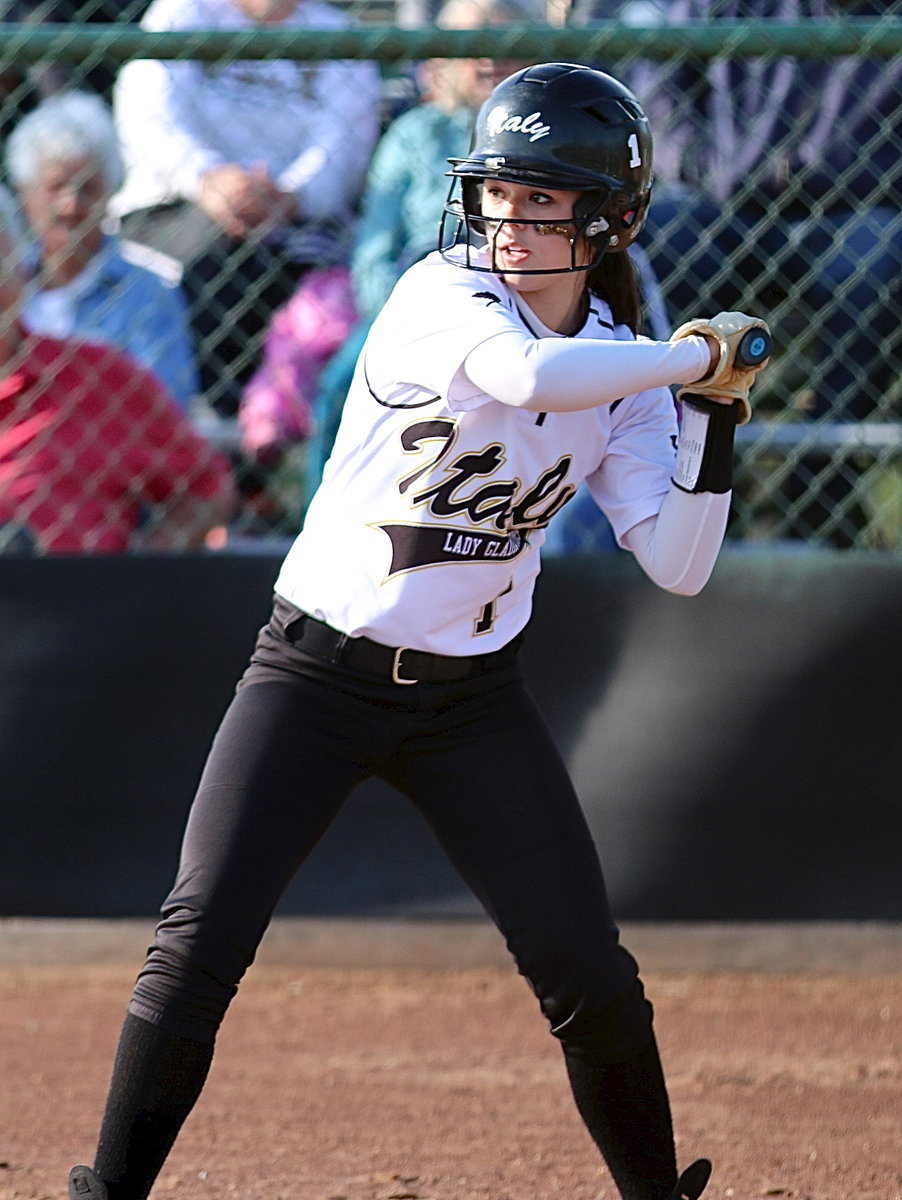 Image: Bailey Eubank(1) eyes an incoming pitch.