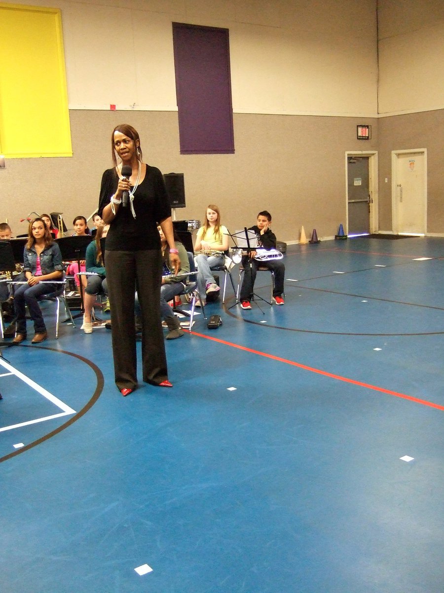 Image: Miss Thomas introduced herself and told the students she was glad to be their new principal.