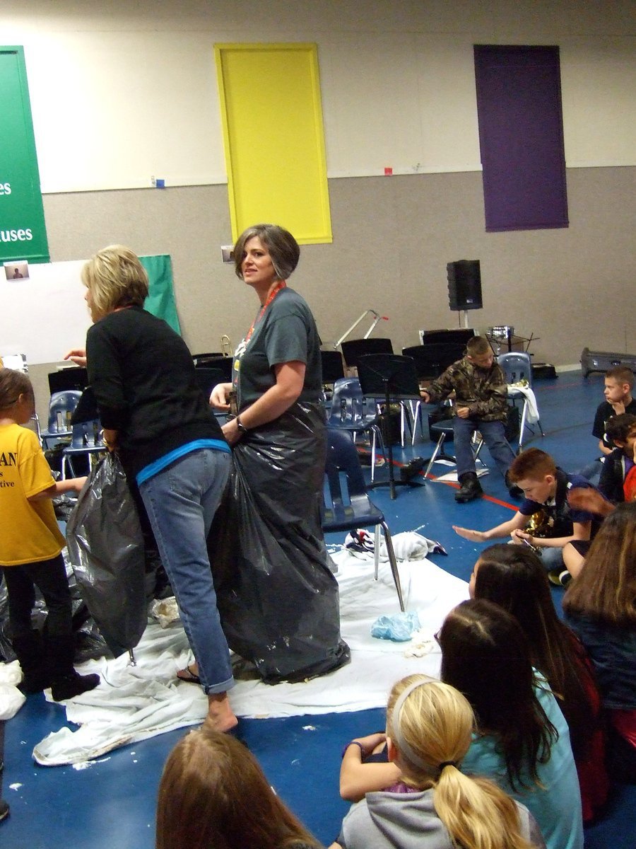 Image: Mrs. Garcia (fourth grade teacher) covering up for the big event.