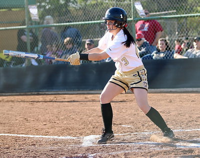 Image: Bailey Eubank(43) swings away and the ball sails away for a double.