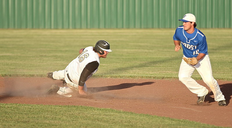 Image: Kevin Roldan(16) successfully steals second-base.