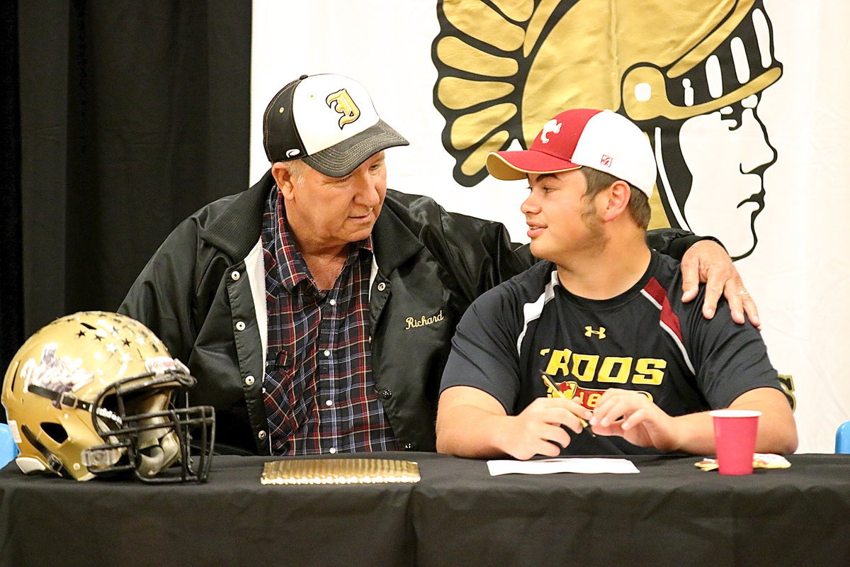 Image: Gladiator backer Richard Cook wishes Zain Byers the best of luck as Zain prepares to transition from Gladiator to Kangaroo.