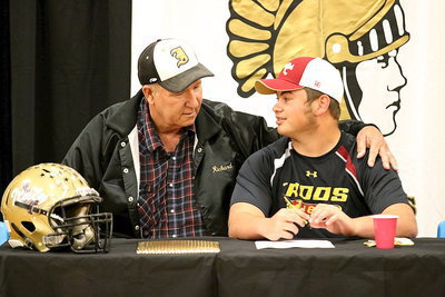 Image: Gladiator backer Richard Cook wishes Zain Byers the best of luck as Zain prepares to transition from Gladiator to Kangaroo.