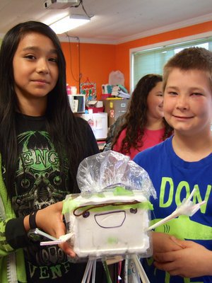 Image: Jordan Luna and Tanner Chambers are hoping their egg won’t break when dropped in it’s safe looking home.