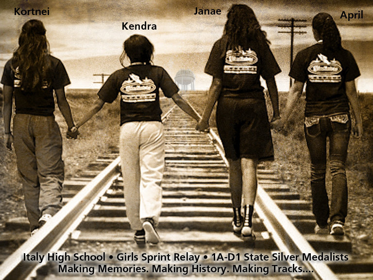 Image: Bringing medals home to Italy — Congratulations to Kortnei Johnson, Kendra Copeland, Janae Robertson and April Lusk for finishing strong to become 2014 1A-D1 State Silver Medalists in the girls sprint relay event!