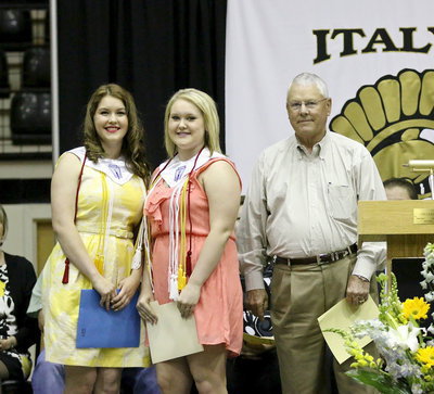 Image: Tommy Hamilton (far right) presents M.E. Singleton Scholarship(s) to Taylor Turner ($8000 – over 4 years) and Jesica Wilkins ($1000 – one time).