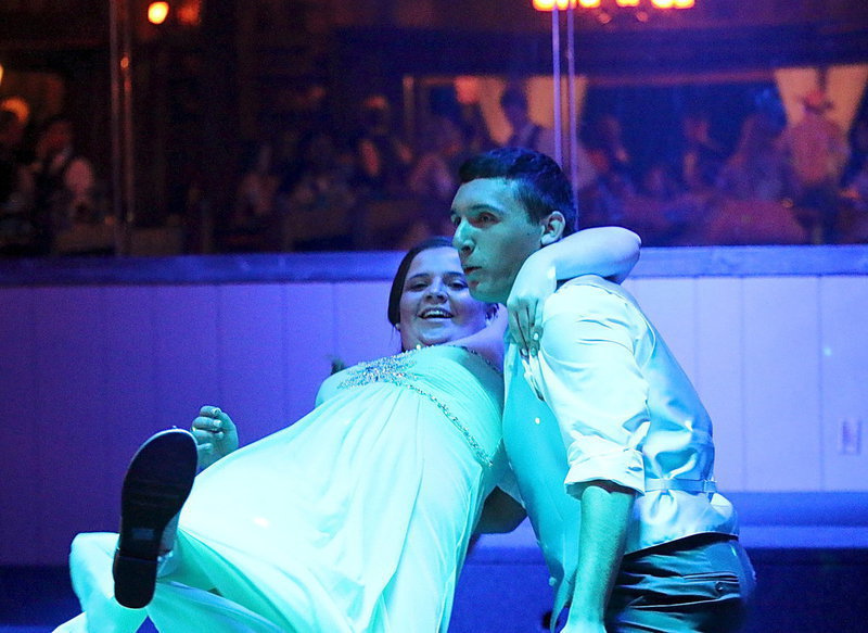 Image: Chace McGinnis dips Reagan Adams and both were able to avoid injury.